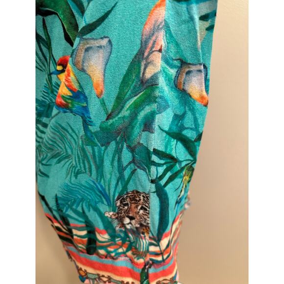 Johnny Was Tiana Swing Sweater Cardigan Single Button Teal Leopard Floral Sz S - Picture 5 of 8
